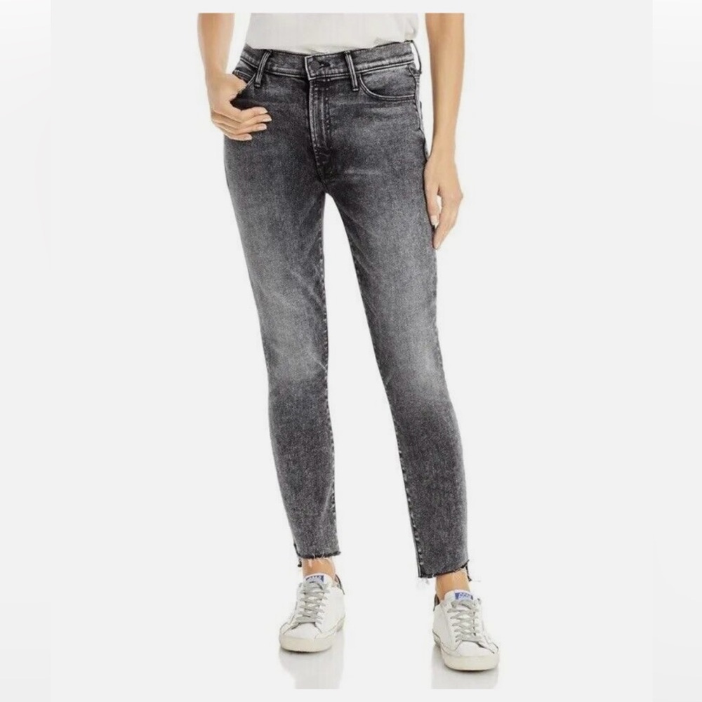 Mother Stunner Zip Ankle Step Fray Faded Black Skinny Train Stops Size 27 - Picture 1 of 6